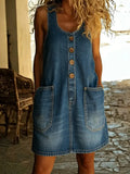 Women's Casual Denim Cotton Sleeveless Mini Dress