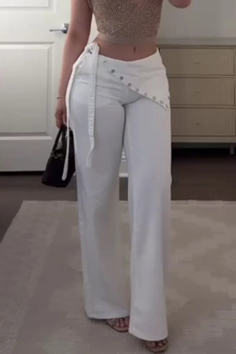 Women's Wide Leg Jeans With Irregular Waistband