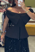 Women's Off Shoulder Waist Patchwork Top or Sequin Patchwork Elegant Half Skirt