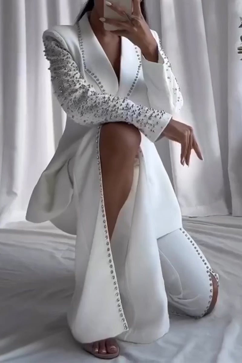 Women's Collar Studded Diamond Jacket or Split Pants