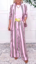 Women Collar Vertical Stripe Jacket + Pants Temperament Commuting Suit