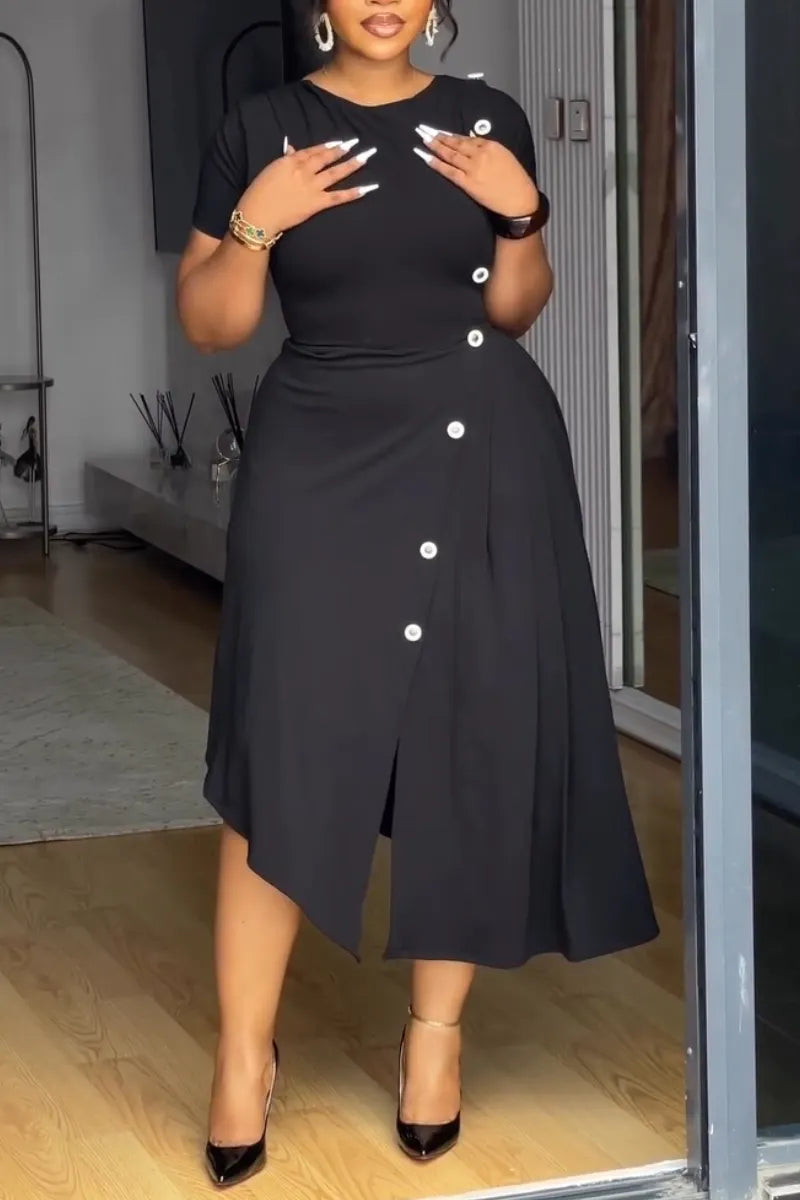 Women's Round Neck Irregular Breasted Elegant Casual Dress