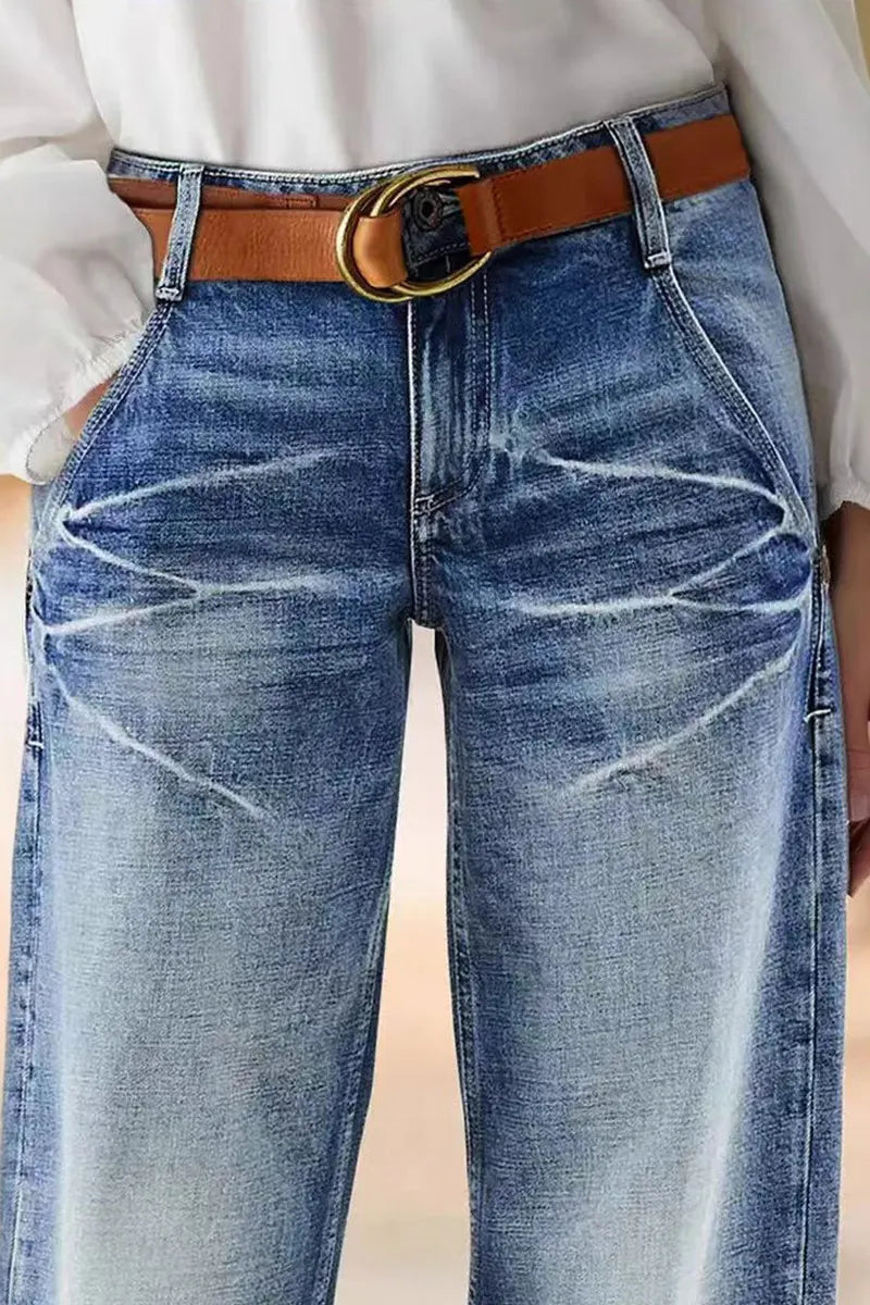 Women's Casual Straight Leg Washed Jeans