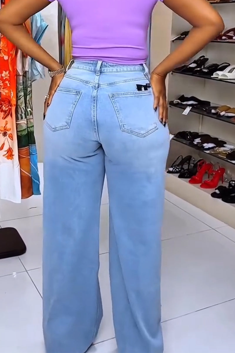 Women's Washed Water Nail Drill Casual Jeans