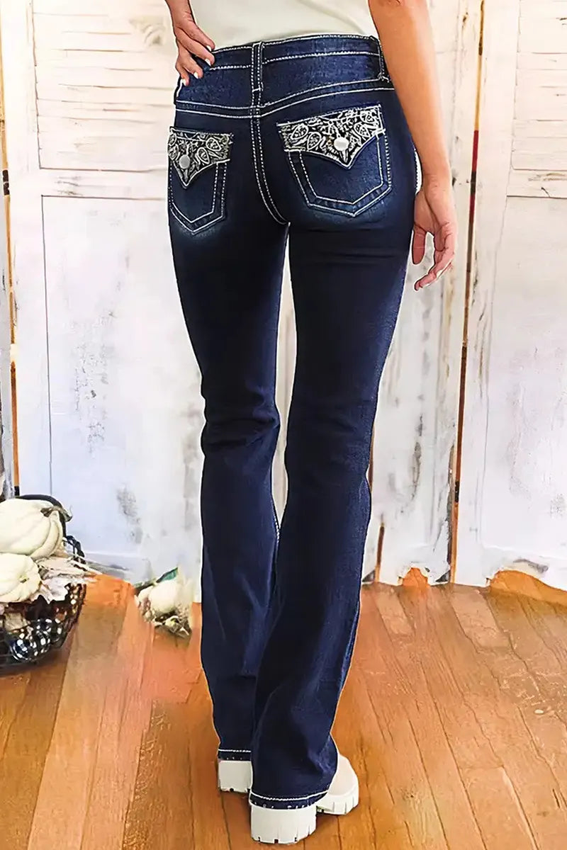 Women's Vintage Embroidered Two-Button Fly Jeans
