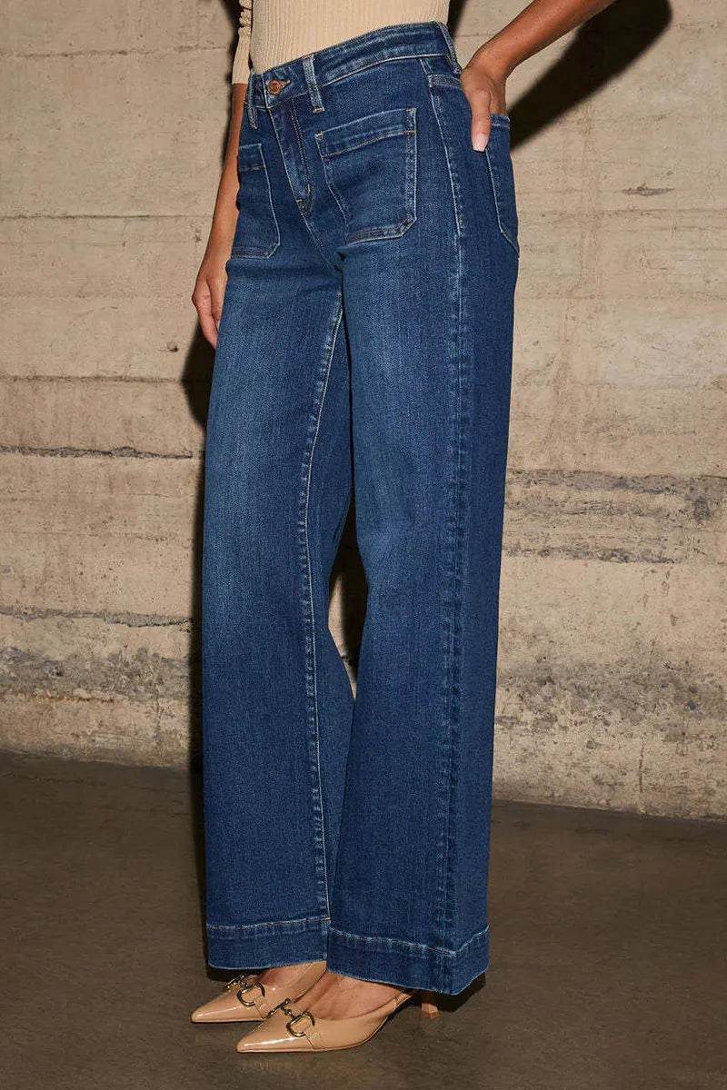Women's Casual High Rise Straight Leg Washed Jeans