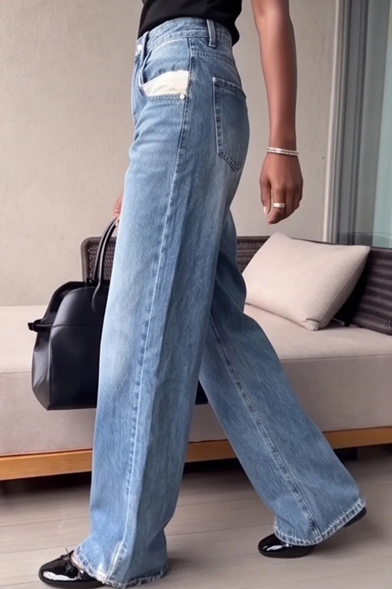 Women's Casual Wide Leg Jeans With Pocket Paneling