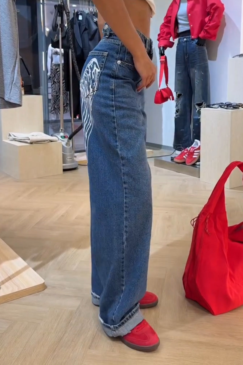 Women's Wing Printed Casual Washed Jeans