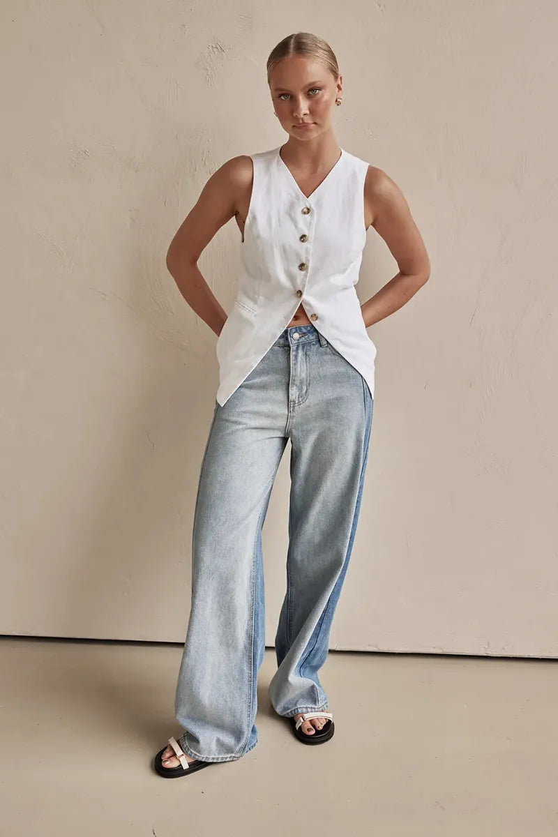 Women's Fashion Street Washed Two Tone Jeans