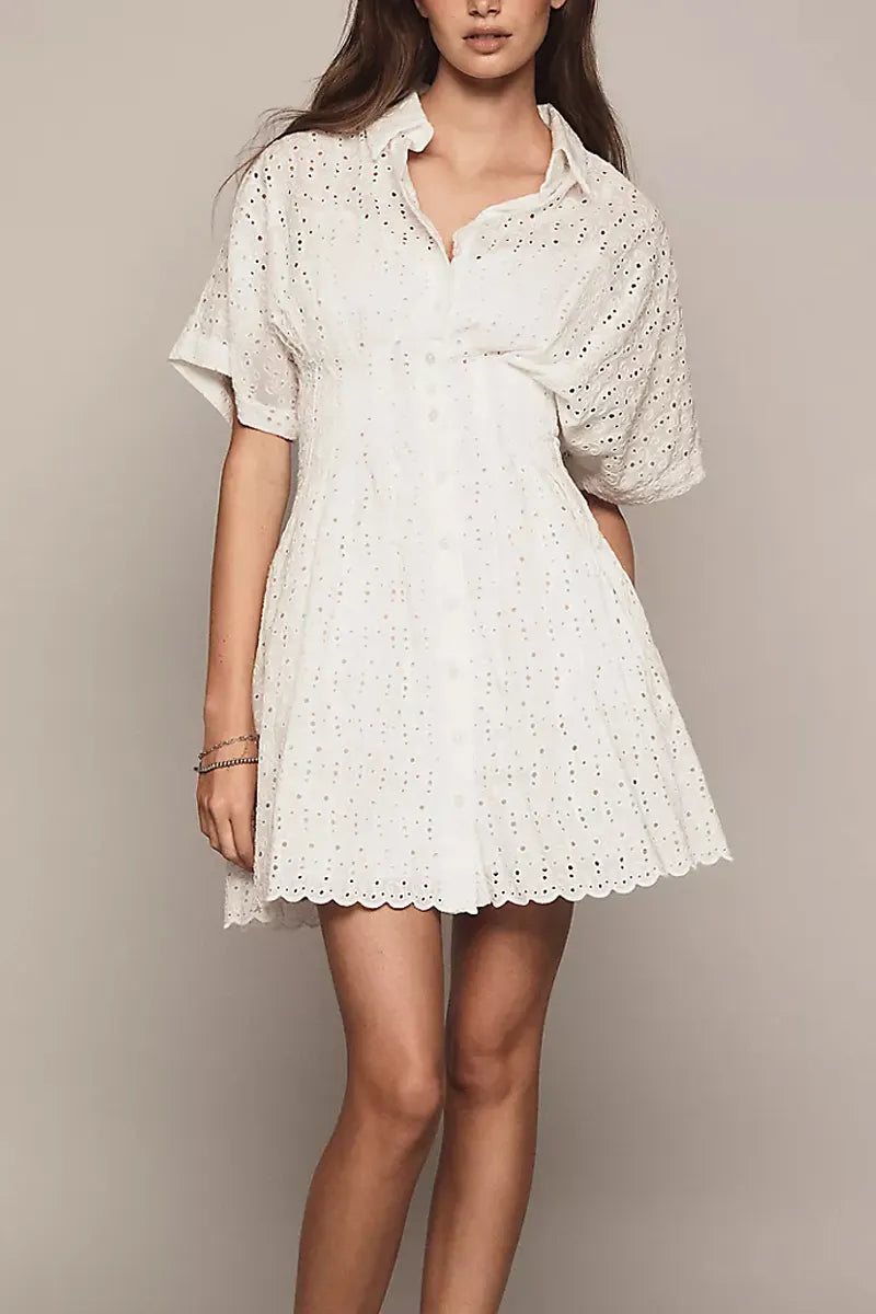 Ladies' Fashionable Floral Texture Mini Shirt Dress