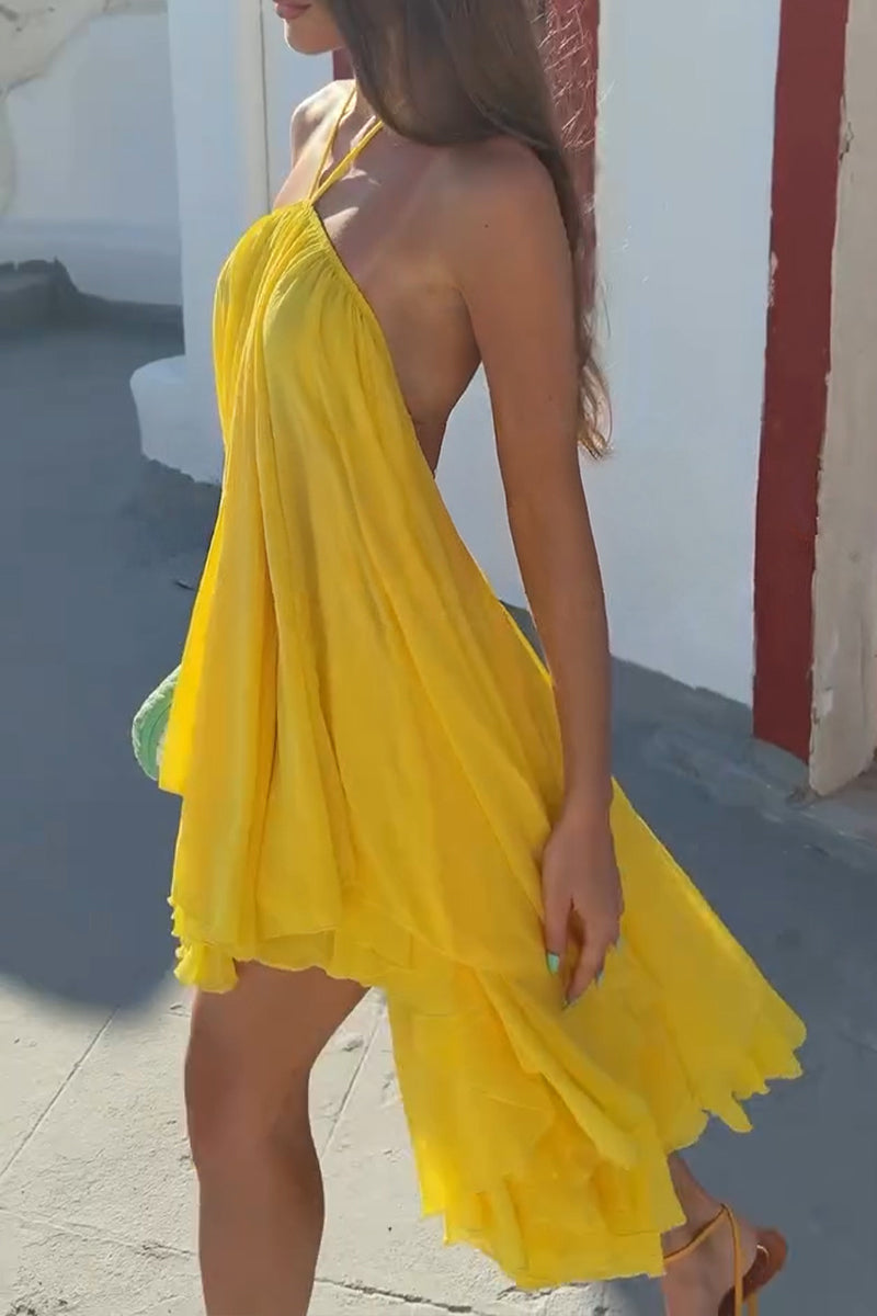 Women's Vacation High-Low Backless Mesh Midi Dress