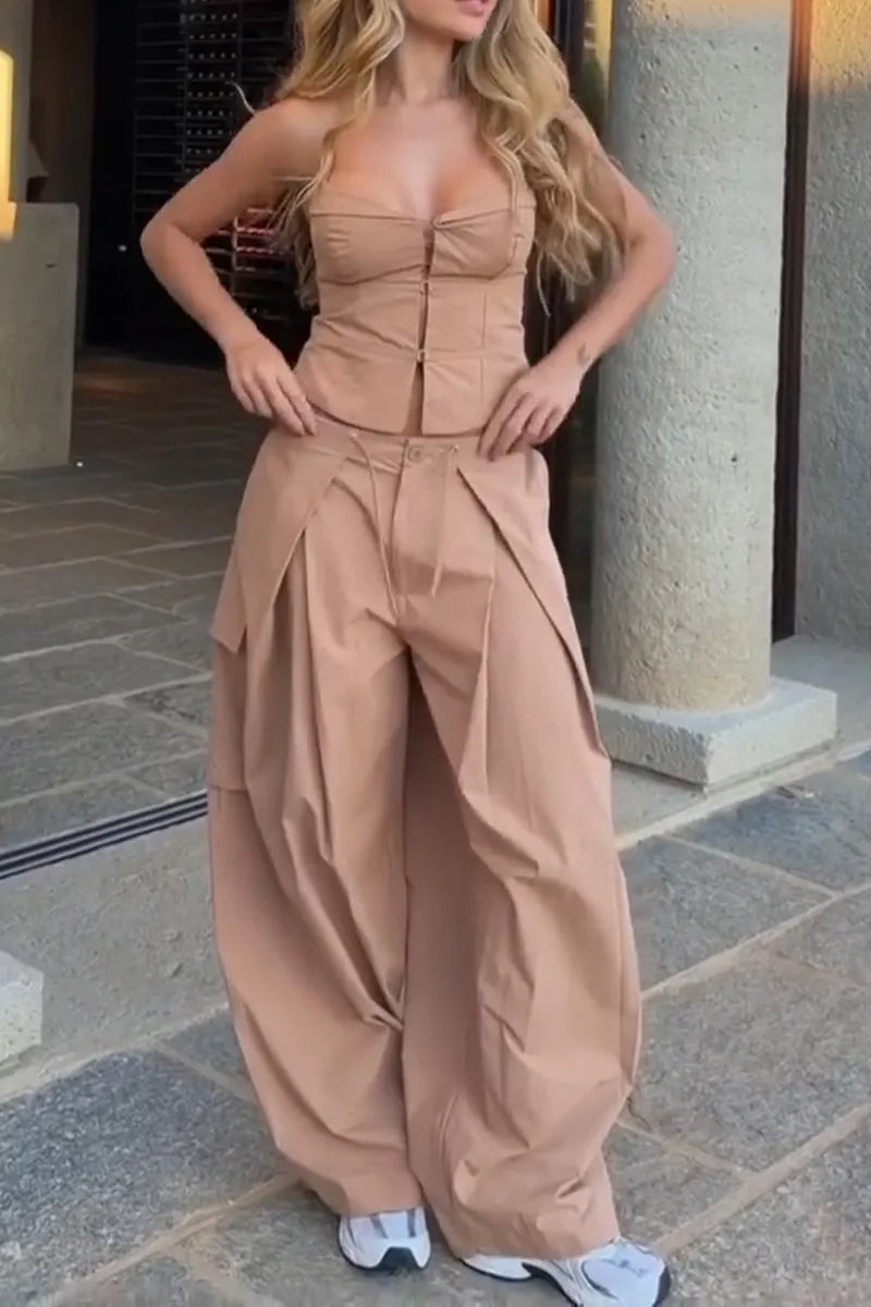 Women's Casual Slim Vest Silhouette Pants Two-Piece Set