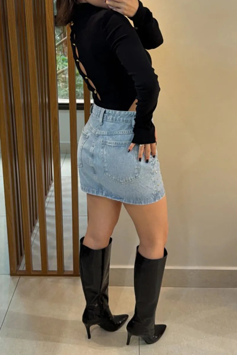 Women's Elegant Metal-Beaded Bodycon Denim Skirt