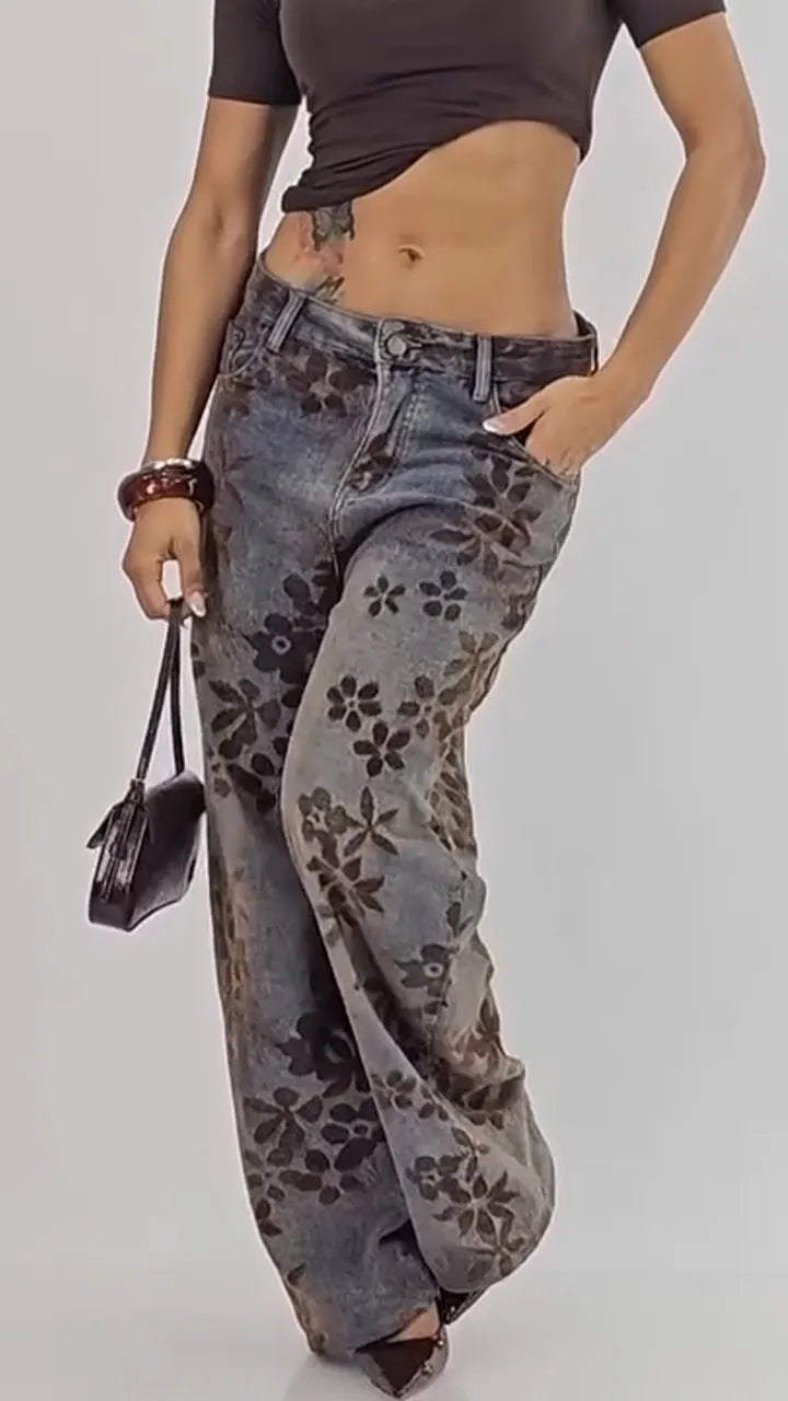 Women Printed Washed Water Casual Jeans