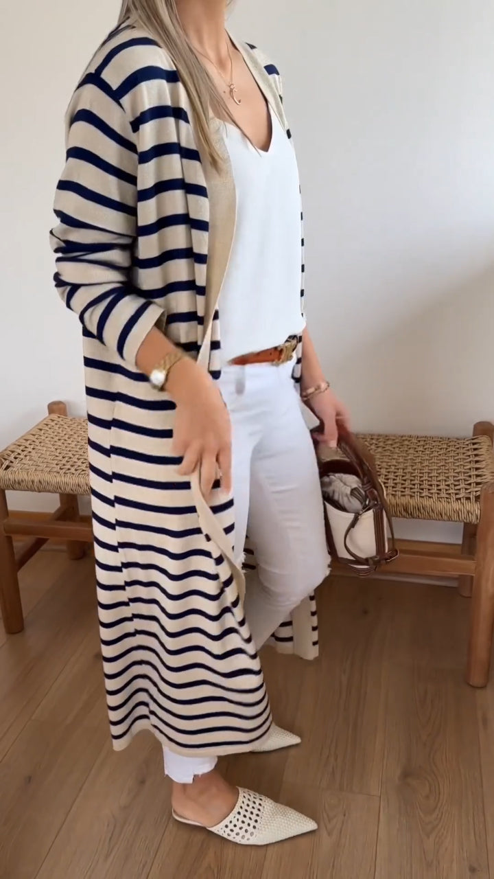 Women Striped Casual Long Cardigan