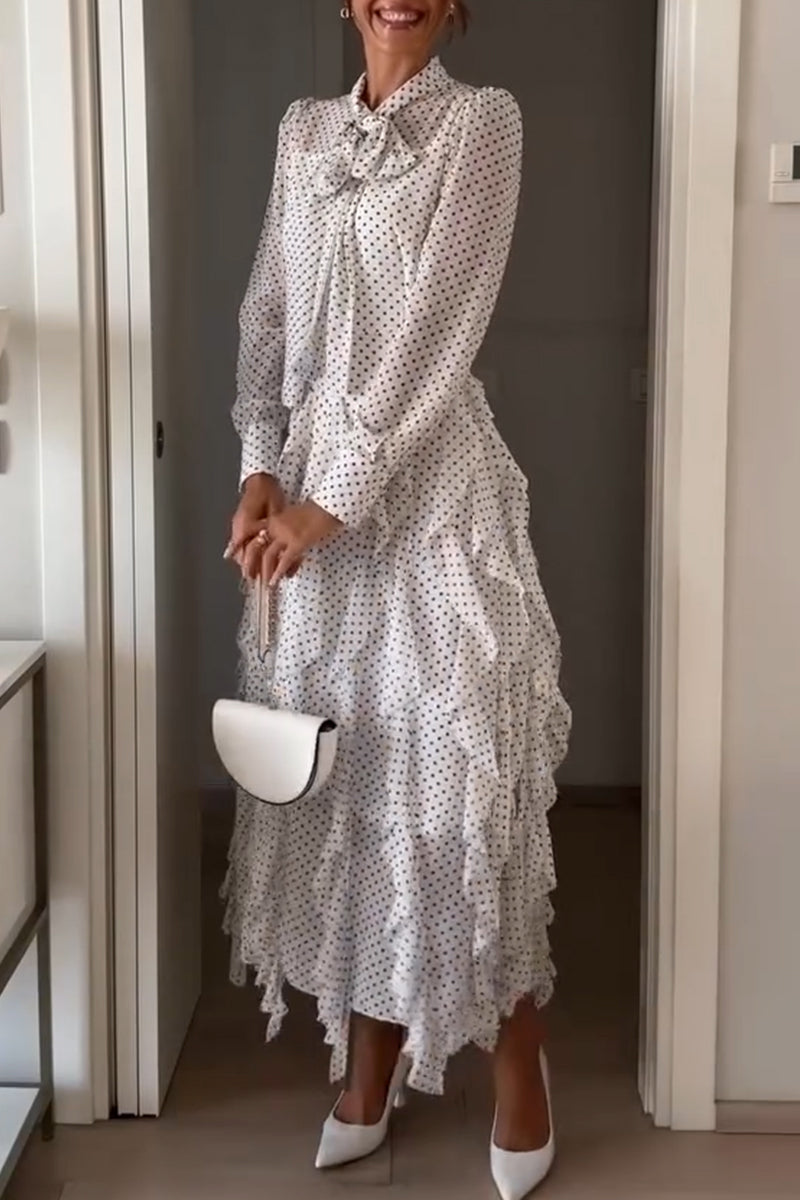 Women's Round Neck Polka Dot Print Patchwork Elegant Temperament Dress