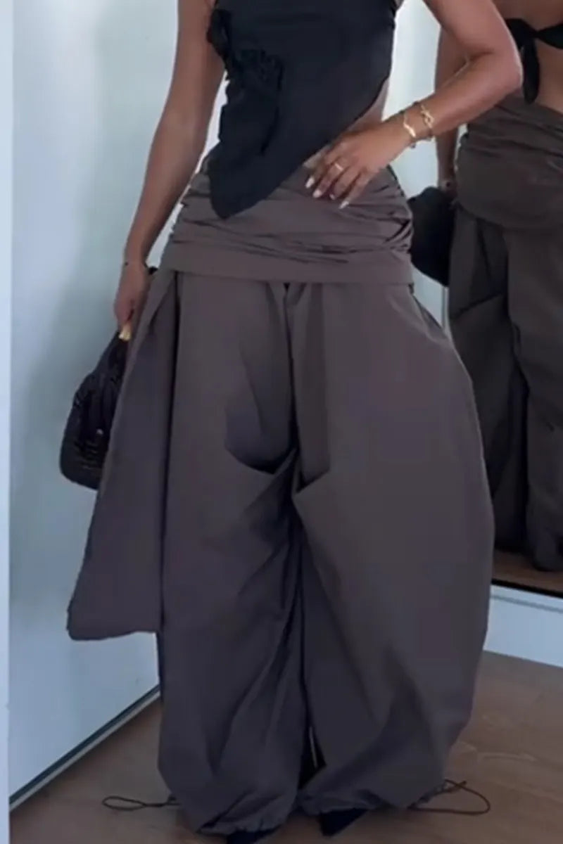 Women's Loose Fit Wide Leg Trousers With Waist Tie