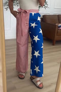 Women Casual Asymmetrical Printed Patchwork Wide Leg Pants