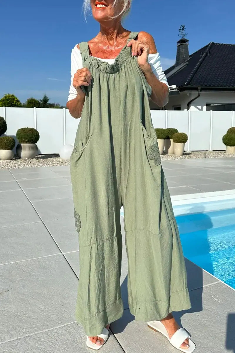 Women's Patchwork Embroidered Loose Casual Wide Leg Jumpsuit