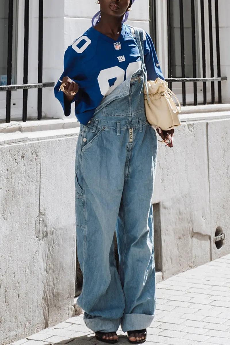 Women's Street Fashion Loose Wide Leg Denim Overalls