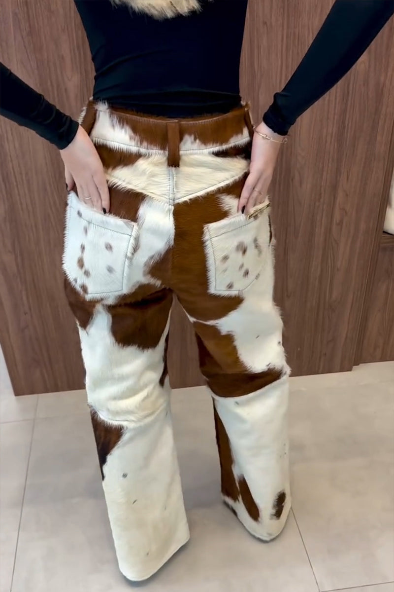 Women's Fashion Plush Cow Print Wide Leg Pants