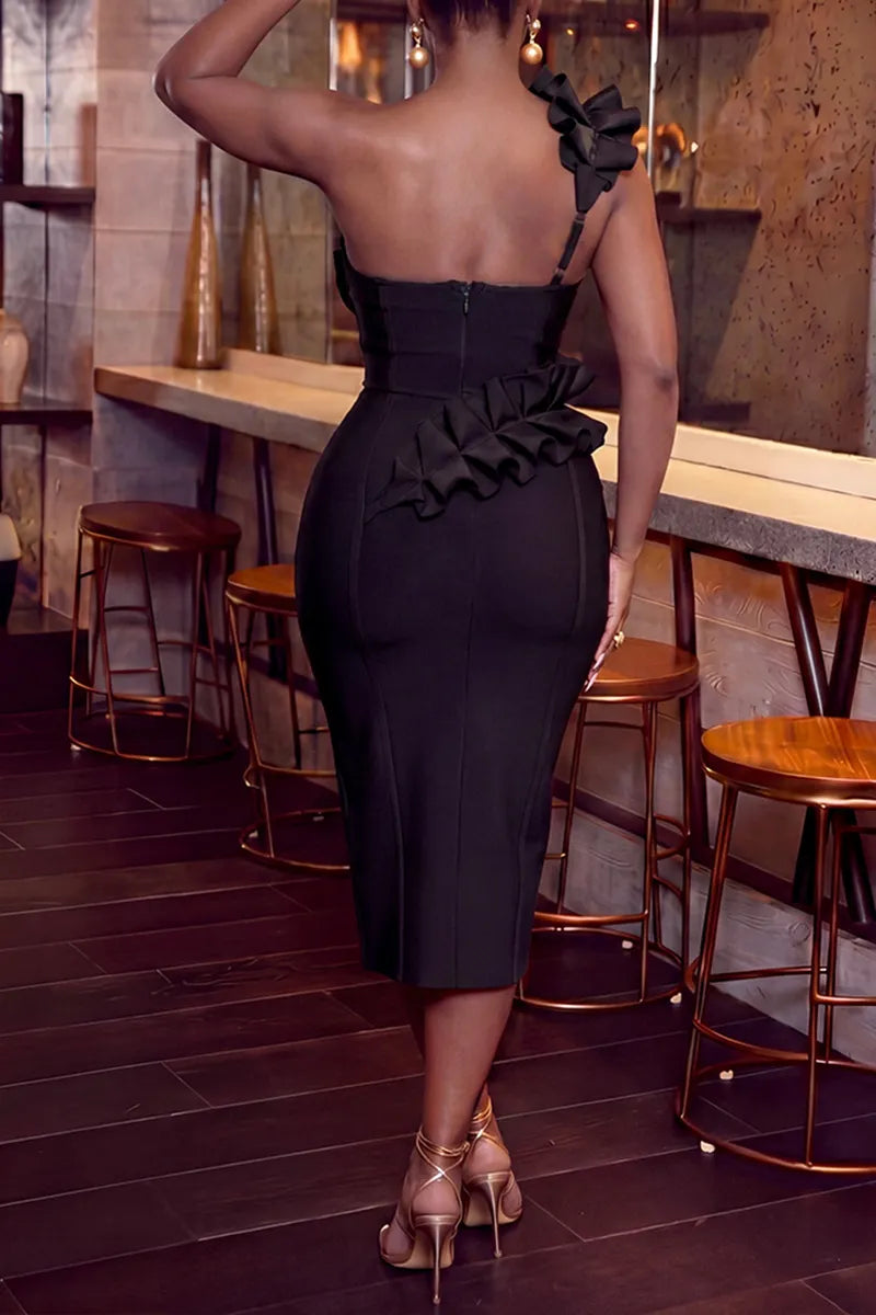 Women's Elegant Flounce Panel Design Slit Dress