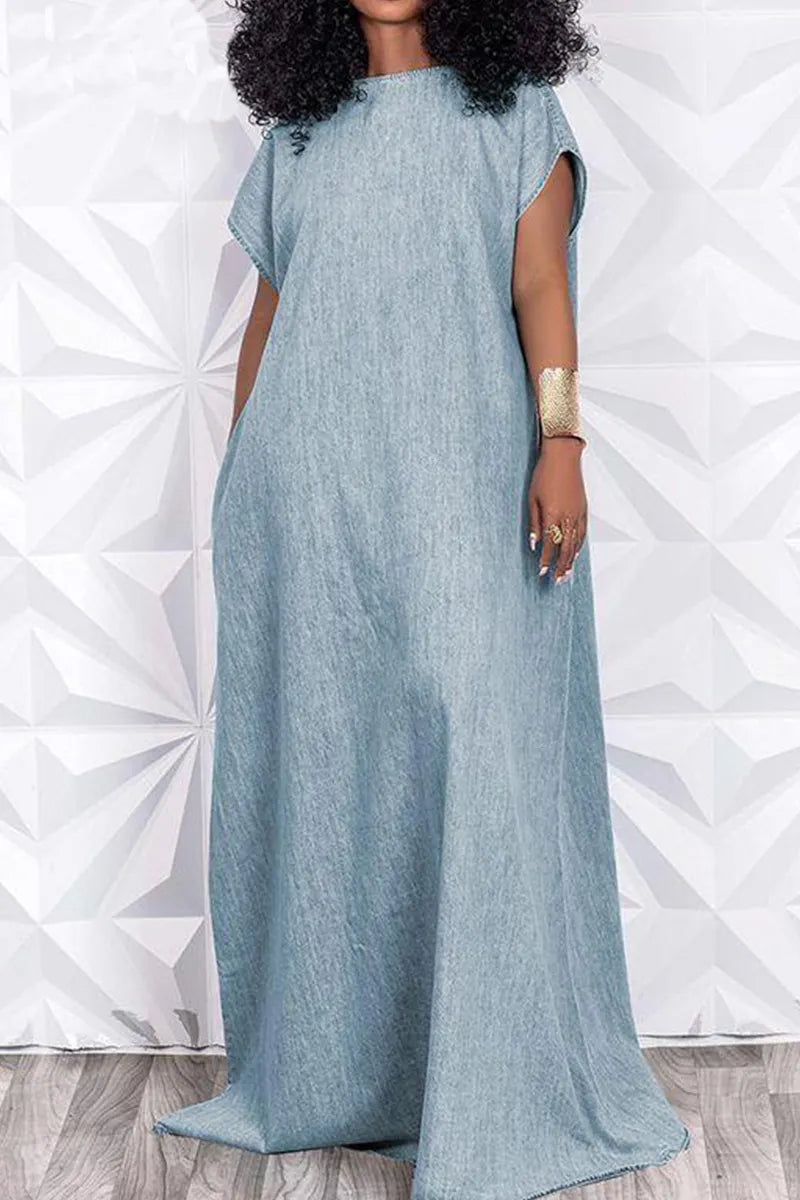 Women's Casual Loose Backless Denim Dress
