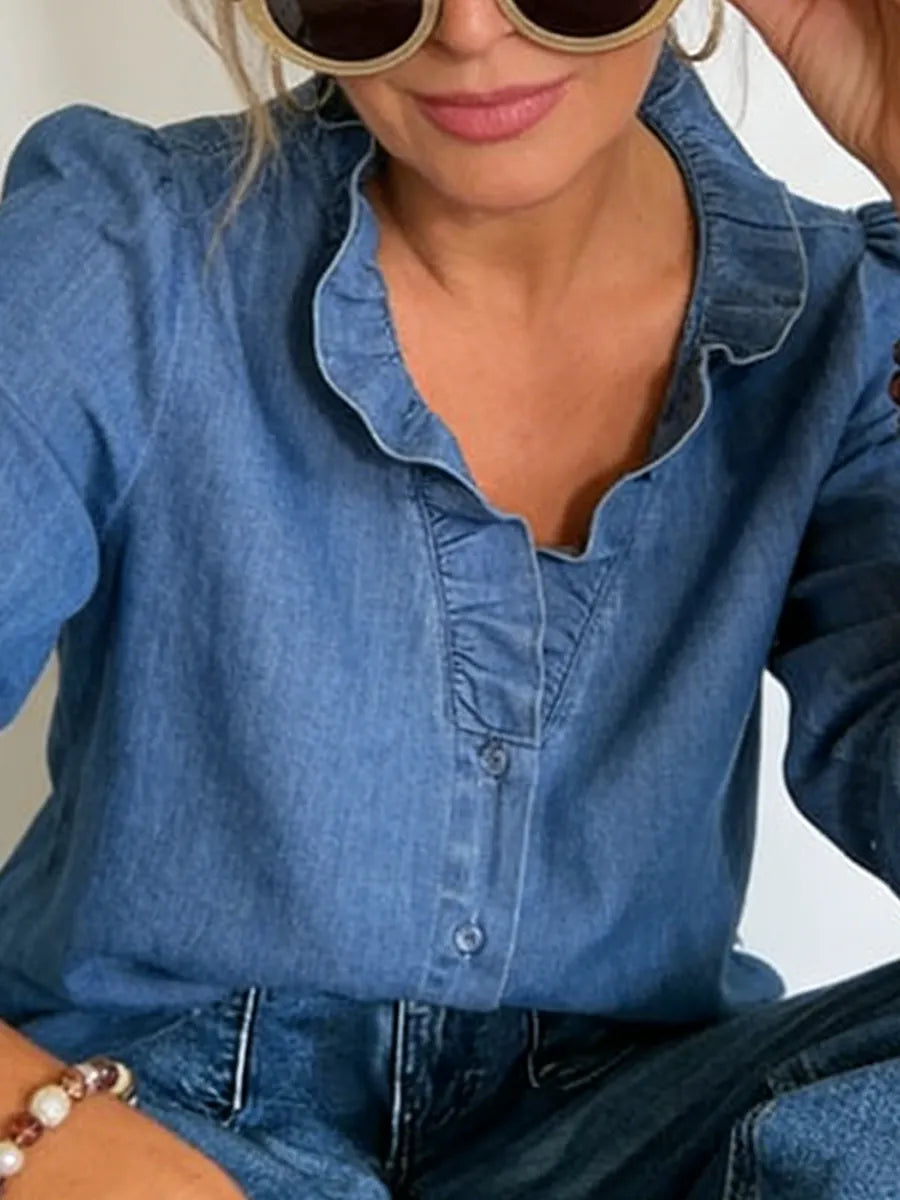 Romantic Ruffled Collar Denim Shirt