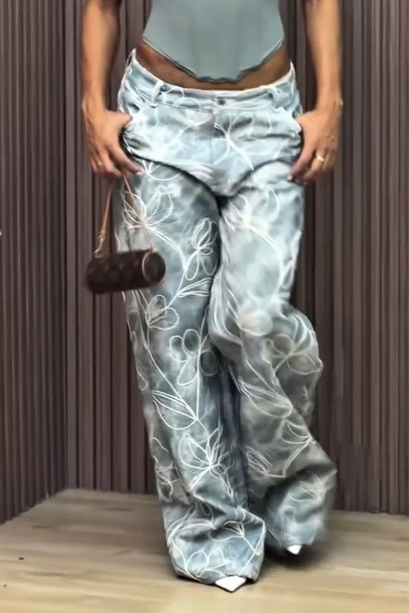 Women's Casual Floral Embroidered Wide Leg Pants