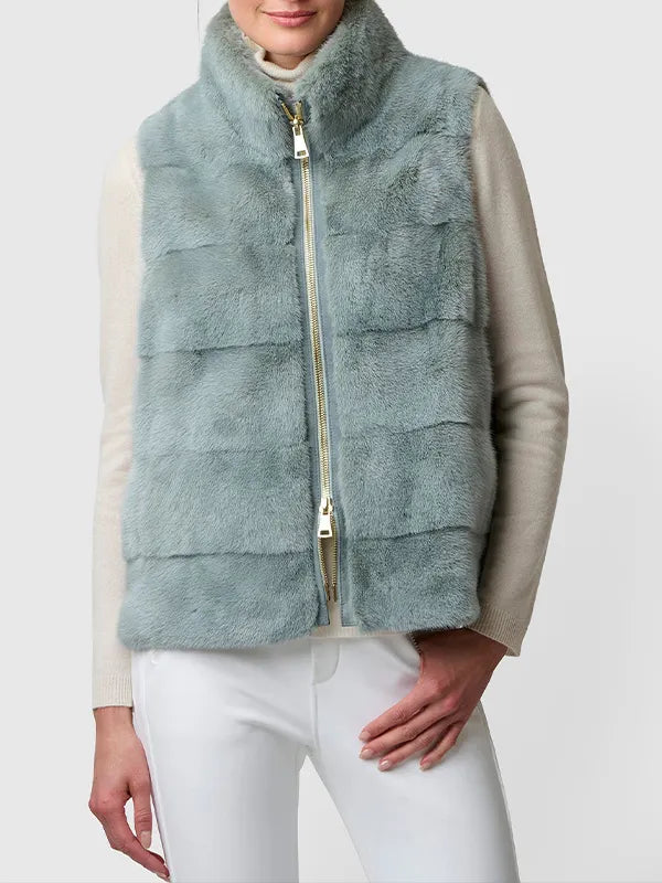 Women Stand Collar Zipper Casual Plush Vest