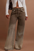 Women's Casual Front Button Pocket Frayed Hem Jeans