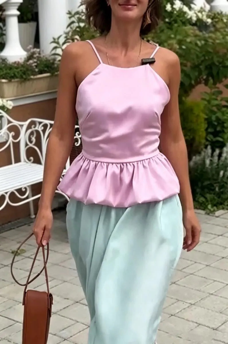 Women's Solid Color Patchwork Top or Casual Pants