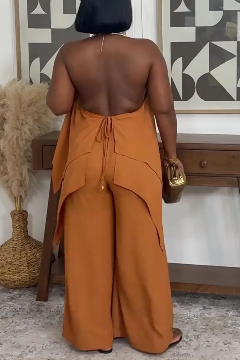 Women's Casual Layered Flounce Backless Jumpsuit