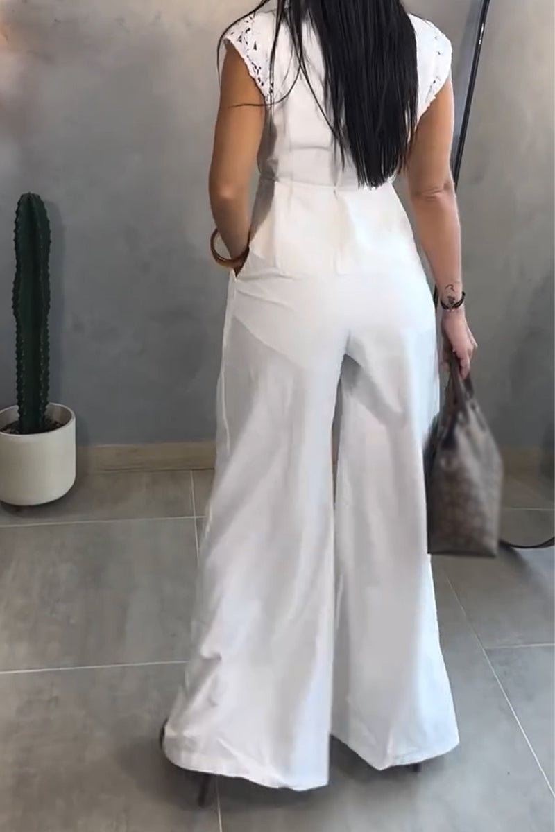Women's Collar Jacket+ Pattern Cut-out Splicing Wide Leg Pants Elegant Temperament Set