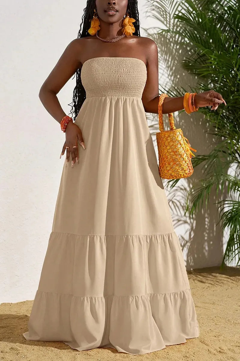 Women's Casual Vacation Ruffle Hem Stretch Strapless Dress