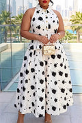 Women's Elegant Button Floral Vest A-Line Skirt Two-Piece Set
