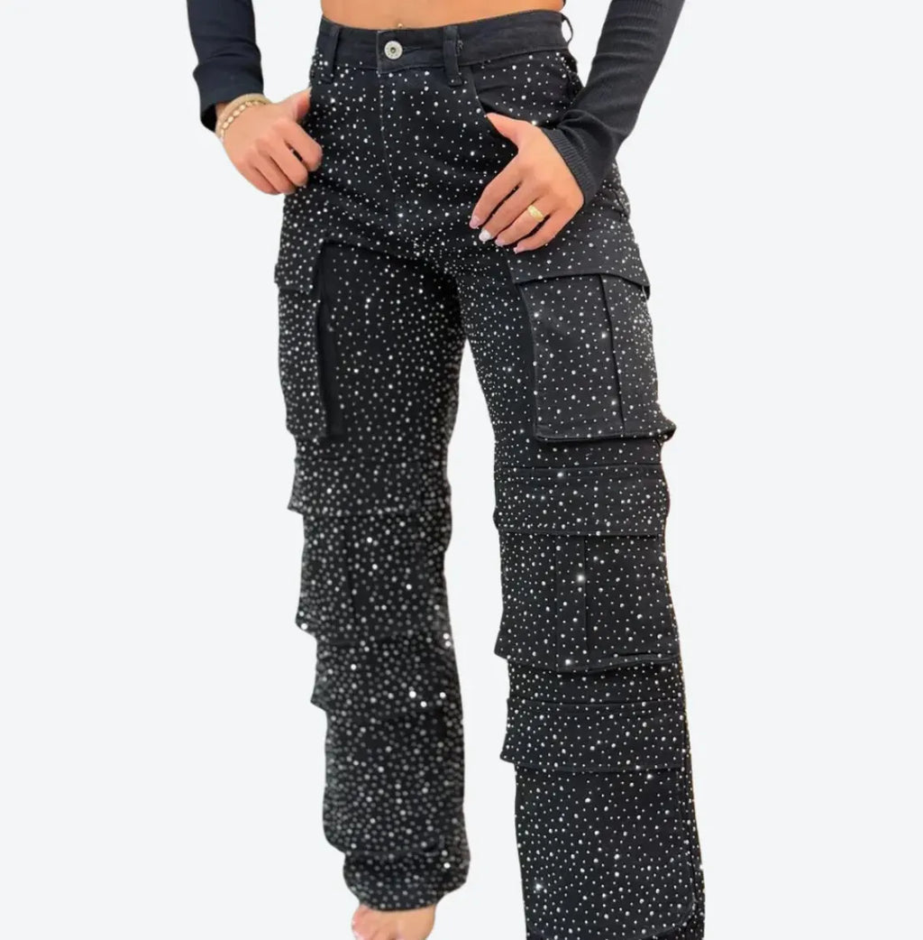 Women's Rhinestone Multi-pocket Work Jeans