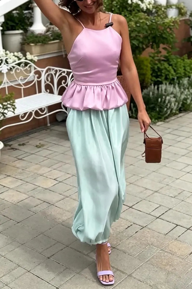 Women's Solid Color Patchwork Top or Casual Pants
