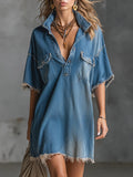 Women's Shirt Collar 1/2 Sleeve Casual Loose Denim Dress