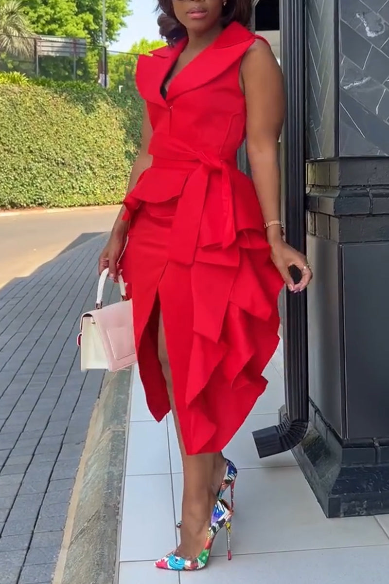 Women's Collar Top+ Spliced Split Skirt Elegant Casual Set