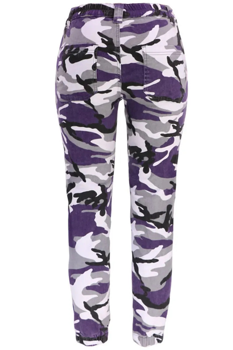 Fashionable Camouflage Versatile Elastic High Waisted Jeans