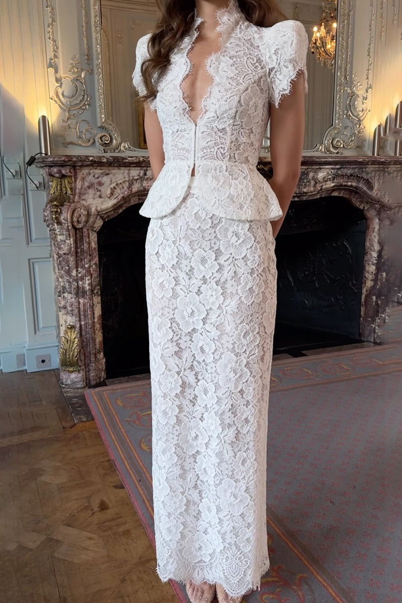 Women's Elegant Lace V-Neck Slim Top or Long Skirt