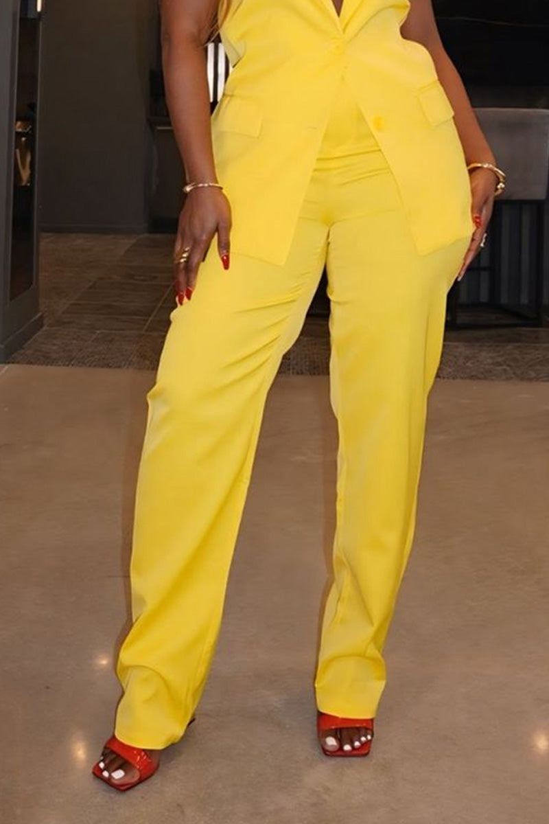 Women's Elegant Yellow Sleeveless Vest Or Wide-Leg Trousers