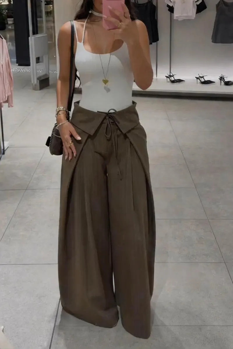 Women's Fashion Silhouette Design Tie Front Pants
