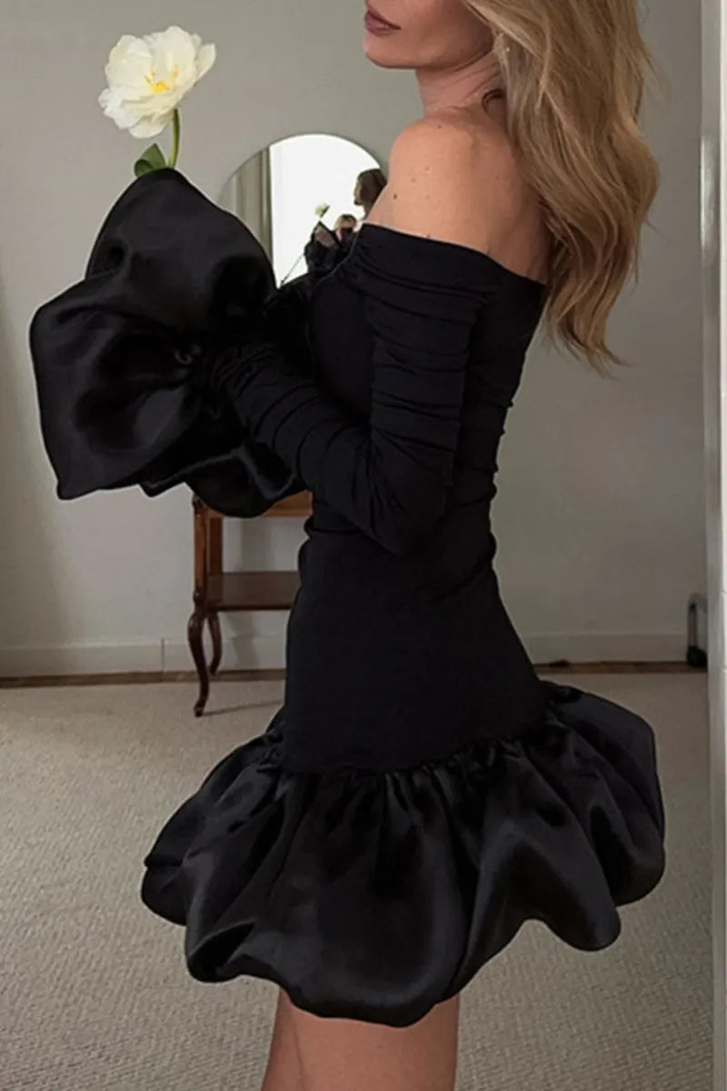 Women's Elegant Off Shoulder Paneled Mini Dress