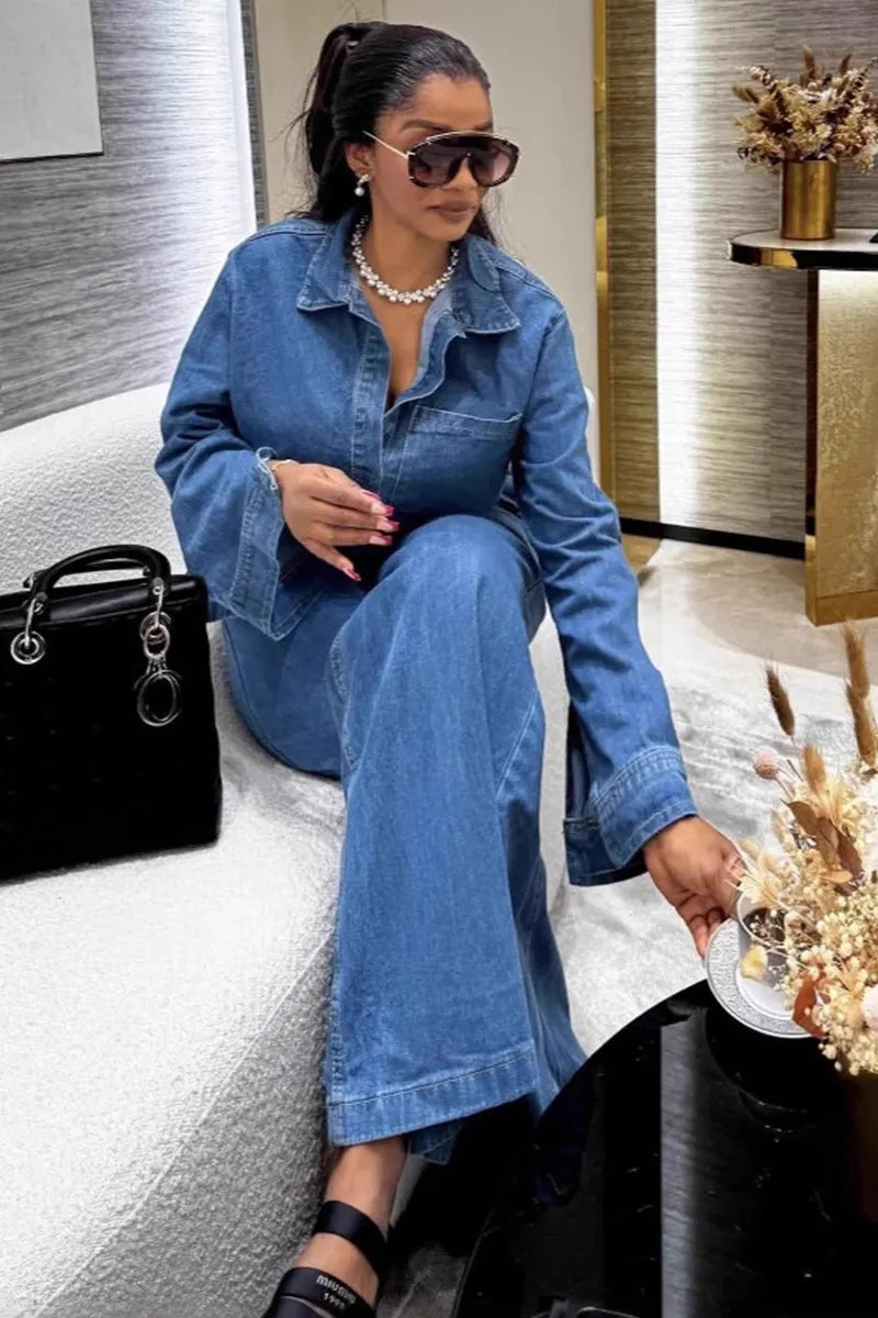 Effortless Women's Denim Cardigan And Jeans Lounge Set