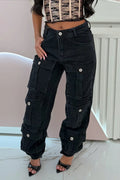 Women's Casual Multi-Pocket Elastic Cuff Cargo Jeans