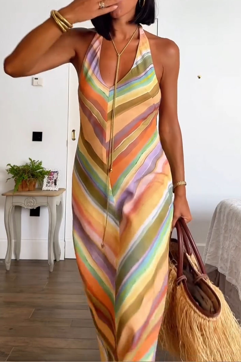 Women's Neck Hanging Sleeveless Colorful Casual Dress