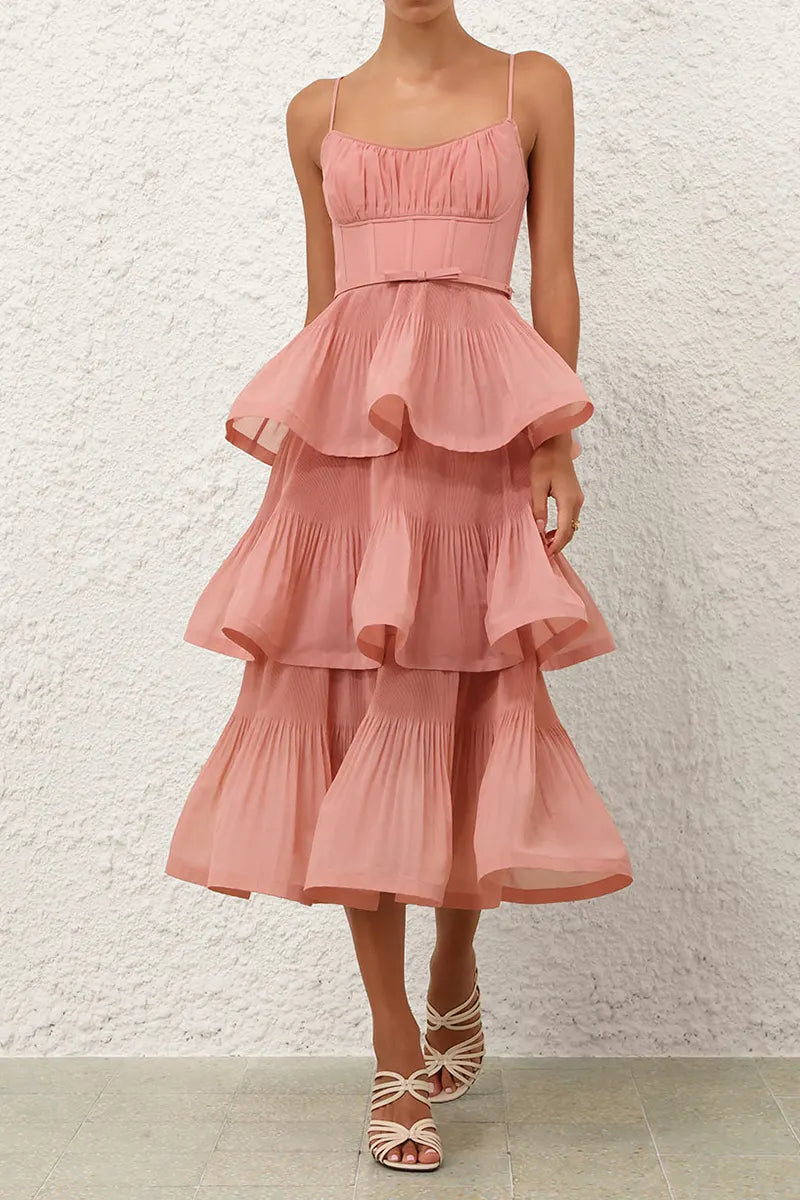 Elegant Women's Long Strappy Dress With Tiered Skirt