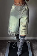 Women's Casual Wide Leg Short Denim Jeans